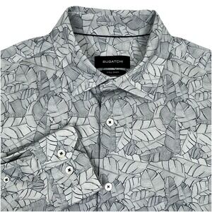 Bugatchi 8 Way Stretch Shirt Men's L Miles Leaf All Over Print White EUC